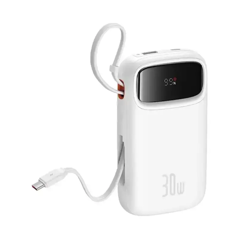 پاوربانک باسئوس مدل Qpow2 DualCable-30w با ظرفیت 10000 میلی‌آمپر ساعت