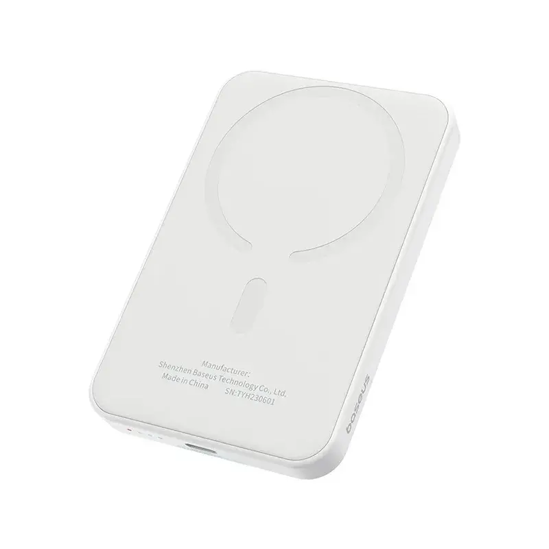 پاور بانک بی سیم مگنتی باسئوس مدل Magnetic Mini Wireless 20w با ظرفیت 5000 میلی‌آمپر ساعت