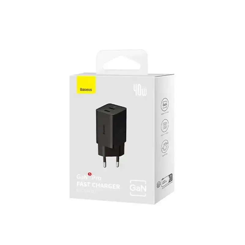شارژر دیواری باسئوس مدل GaN5 Pro Fast Charger-CCGP180101 با توان 40 وات