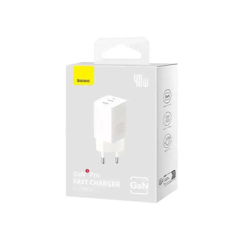 شارژر دیواری باسئوس مدل GaN5 Pro Fast Charger-CCGP180101 با توان 40 وات