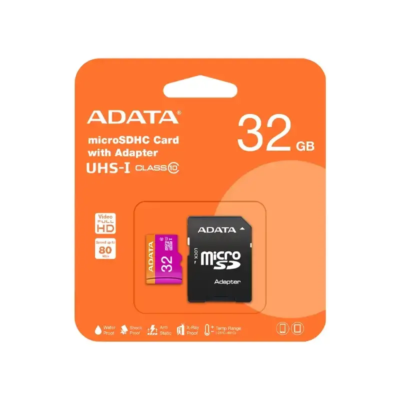 کارت حافظه ا‎ی‌دیتا مدل SDHC UHS-I +ADP V10 R80W25 با ظرفیت 32 گیگابایت به همراه آداپتور