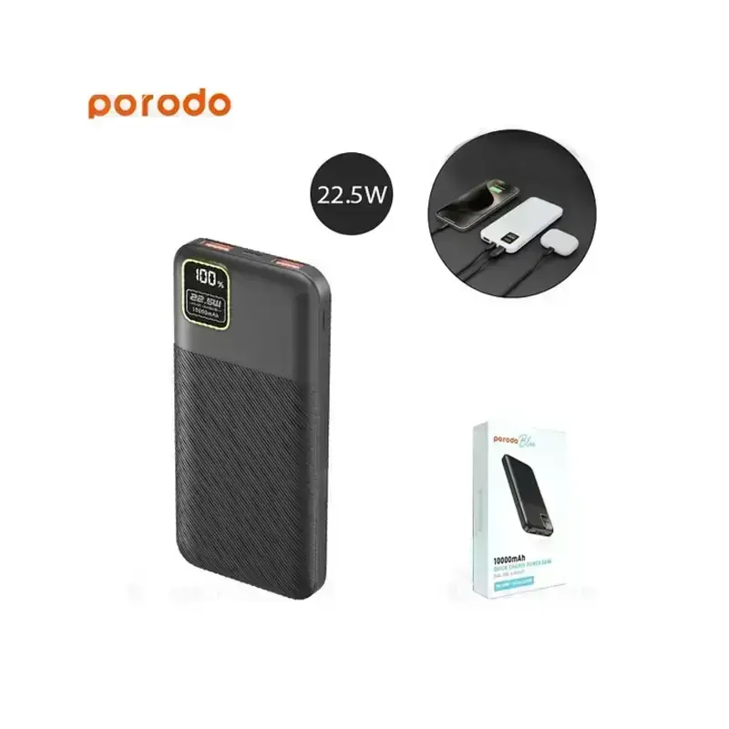 پاوربانک پرودو مدل Porodo Blue Quick Charge pb-22wPb10k با ظرفیت 10000 میلی‌آمپر ساعت