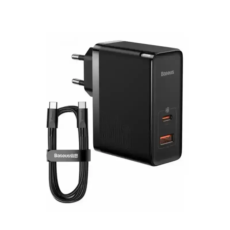 شارژر دیواری دو پورت باسئوس مدل GaN5 Pro C+U توان 100 وات (همراه کابل)