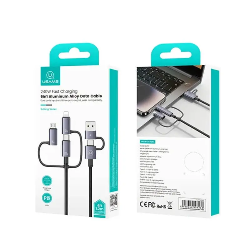 کابل شارژ 6in1 یوسمز مدل US-SJ738 با طول 2 متر توان 240 وات