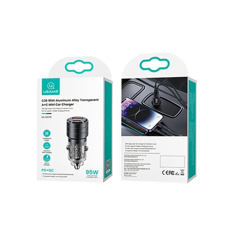 شارژر فندکی یوسمز مدل CC176 C36 A+C Mini Car Charger توان 95 وات