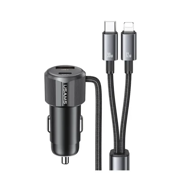شارژر فندکی یوسمز مدل CC287 A+C Dual-port Car Charger C+L 2in1 Cable توان 66 وات