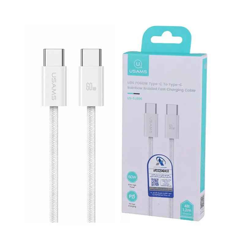 کابل شارژ USB-C to USB-C یوسمز مدل US-SJ656 با طول 1.2 متر توان 60 وات