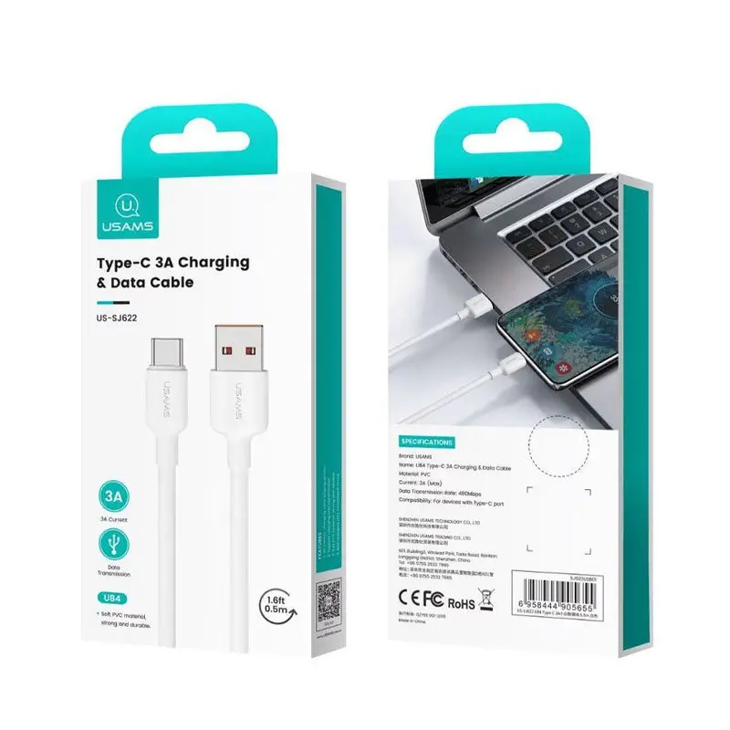 کابل شارژ USB-A to USB-C یوسمز مدل US-SJ622 با طول 50 سانتی‌متر
